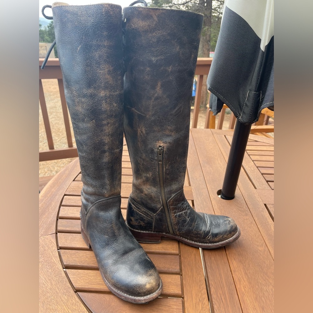 BED|STU Women's Lace-Up Tall Riding Boots in Dark Brown/Black - Picture 2 of 11
